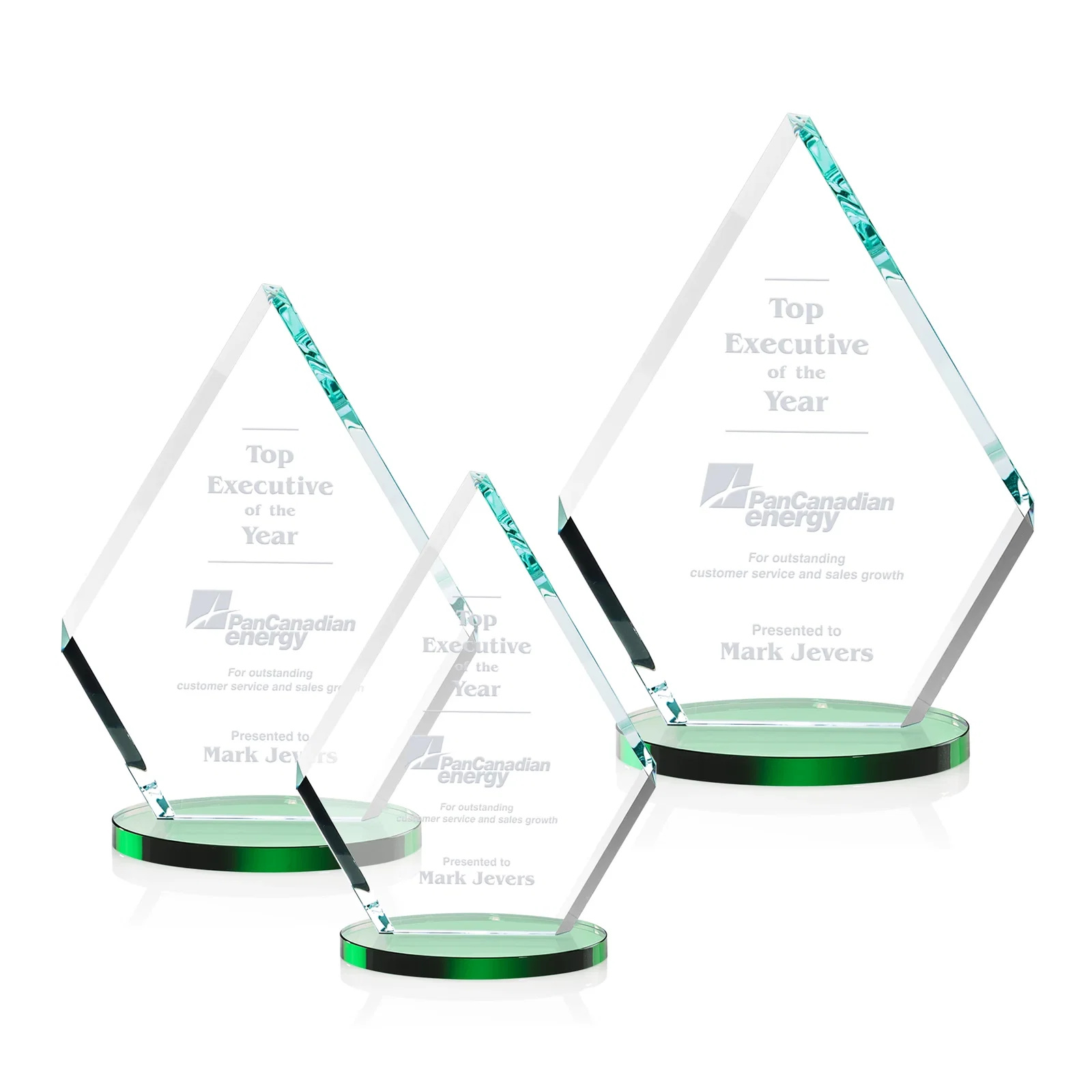 Personalized Starfire Crystal Diamond Award on a Clear or Rosewood Base for retirement presentations