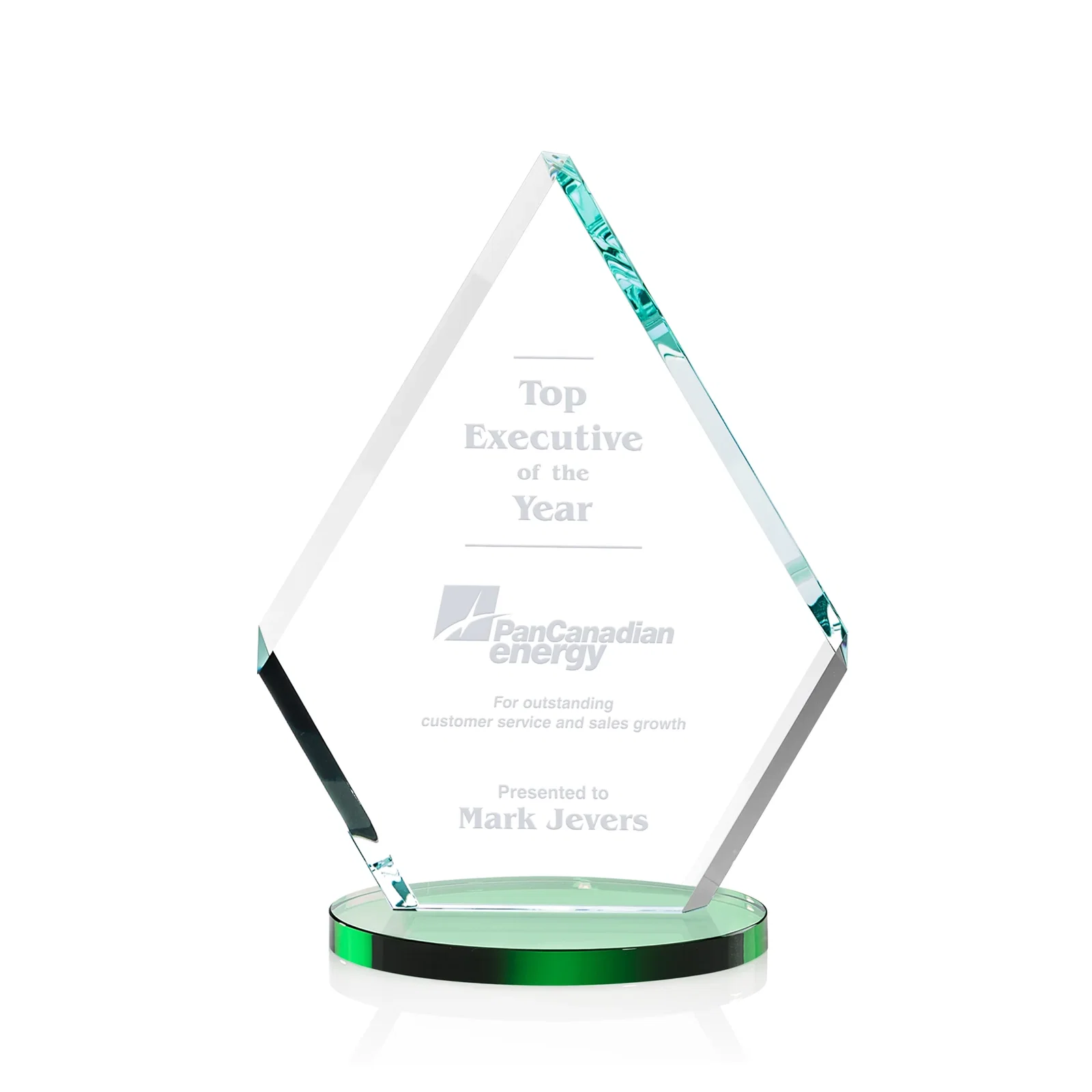 Personalized Starfire Crystal Diamond Award on a Clear or Rosewood Base for team milestone celebrations