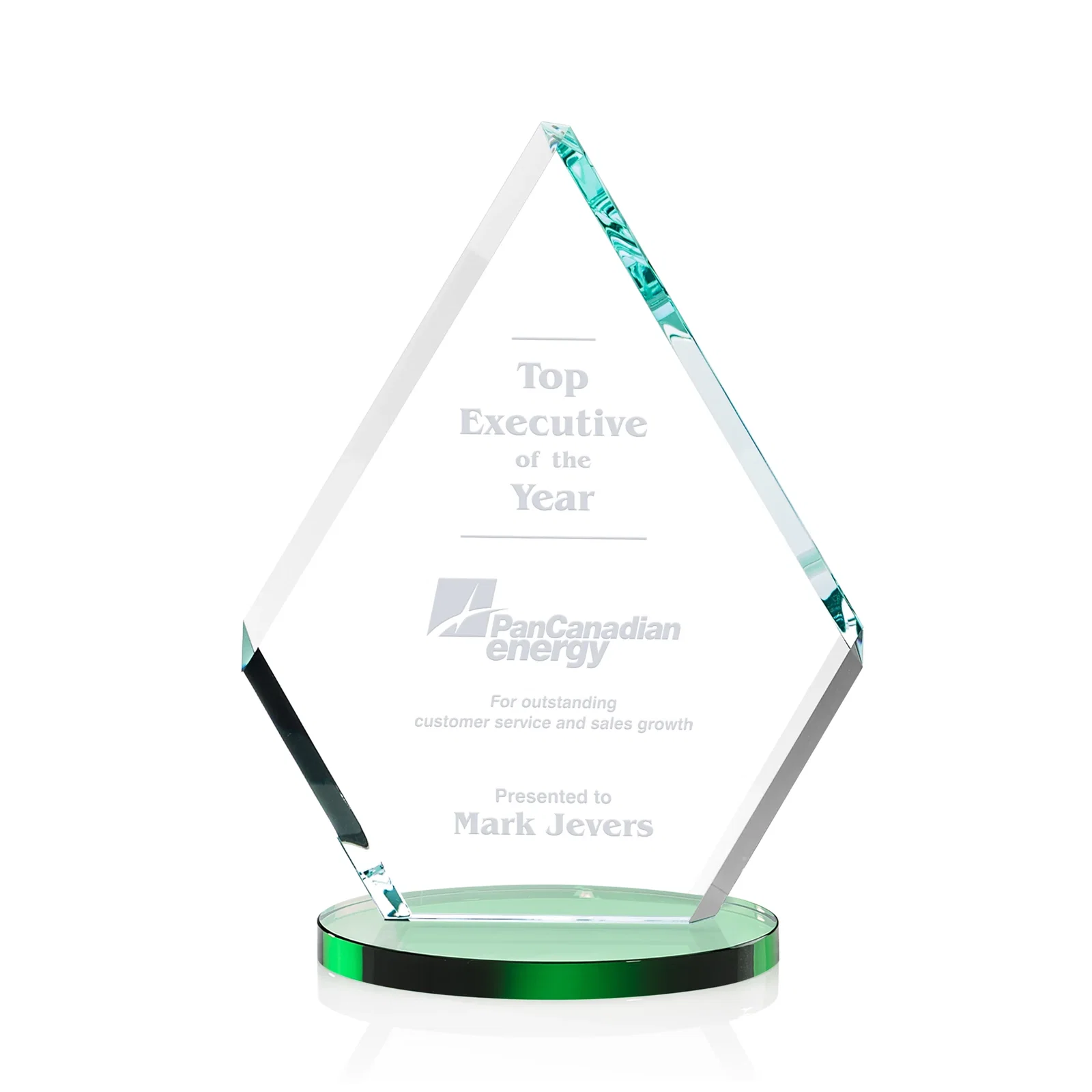 Personalized Starfire Crystal Diamond Award on a Clear or Rosewood Base for donor appreciation
