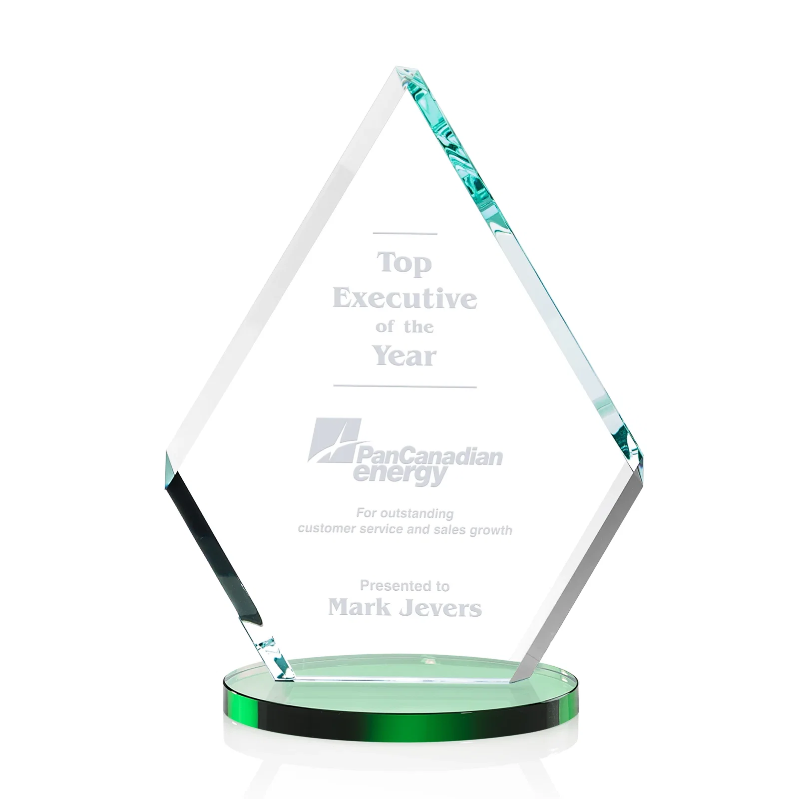 Personalized Starfire Crystal Diamond Award on a Clear or Rosewood Base for graduation ceremonies