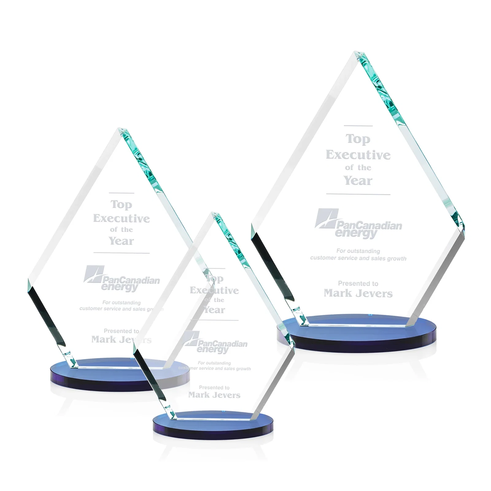 Personalized Starfire Crystal Diamond Award on a Clear or Rosewood Base for safety achievement programs