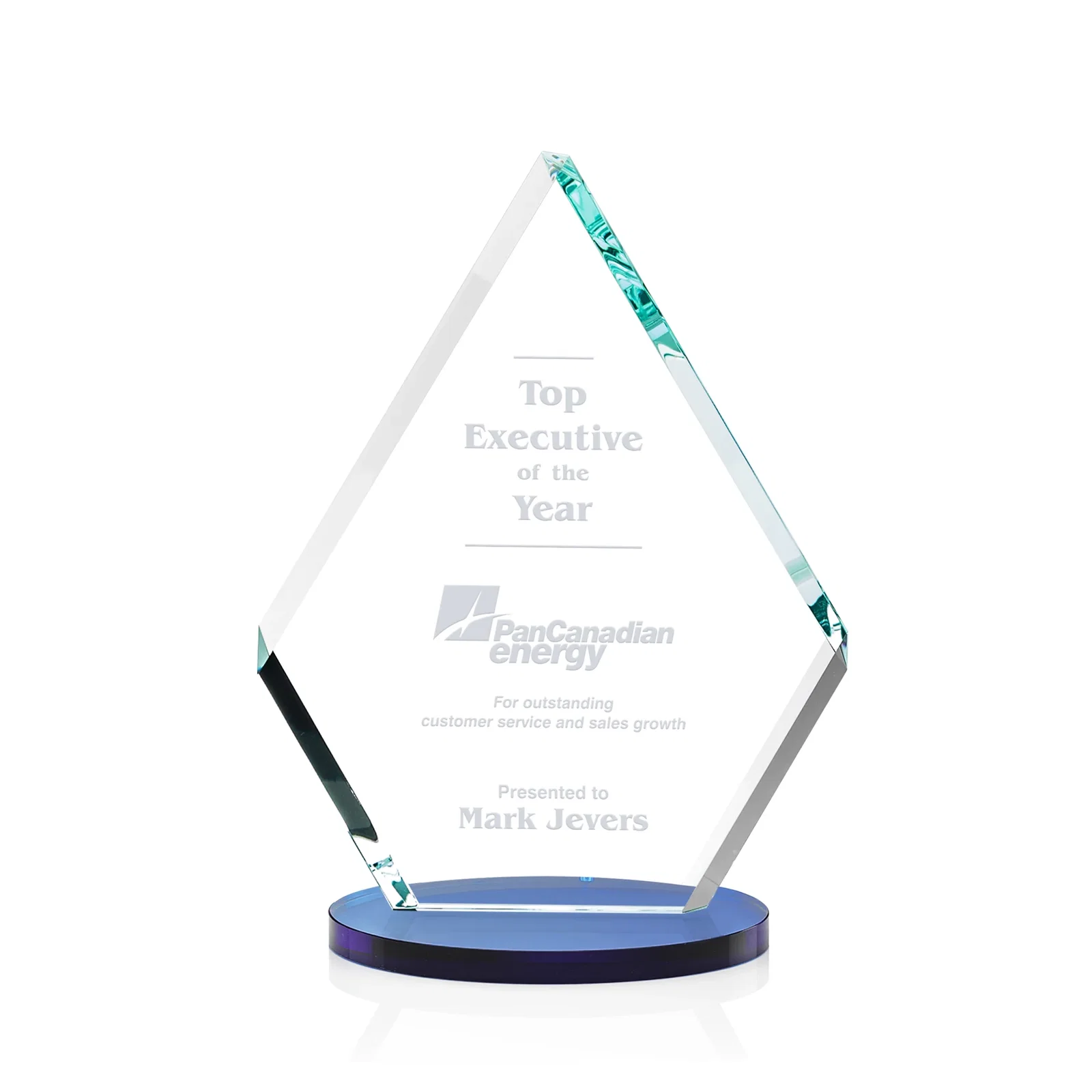 Personalized Starfire Crystal Diamond Award on a Clear or Rosewood Base for volunteer appreciation