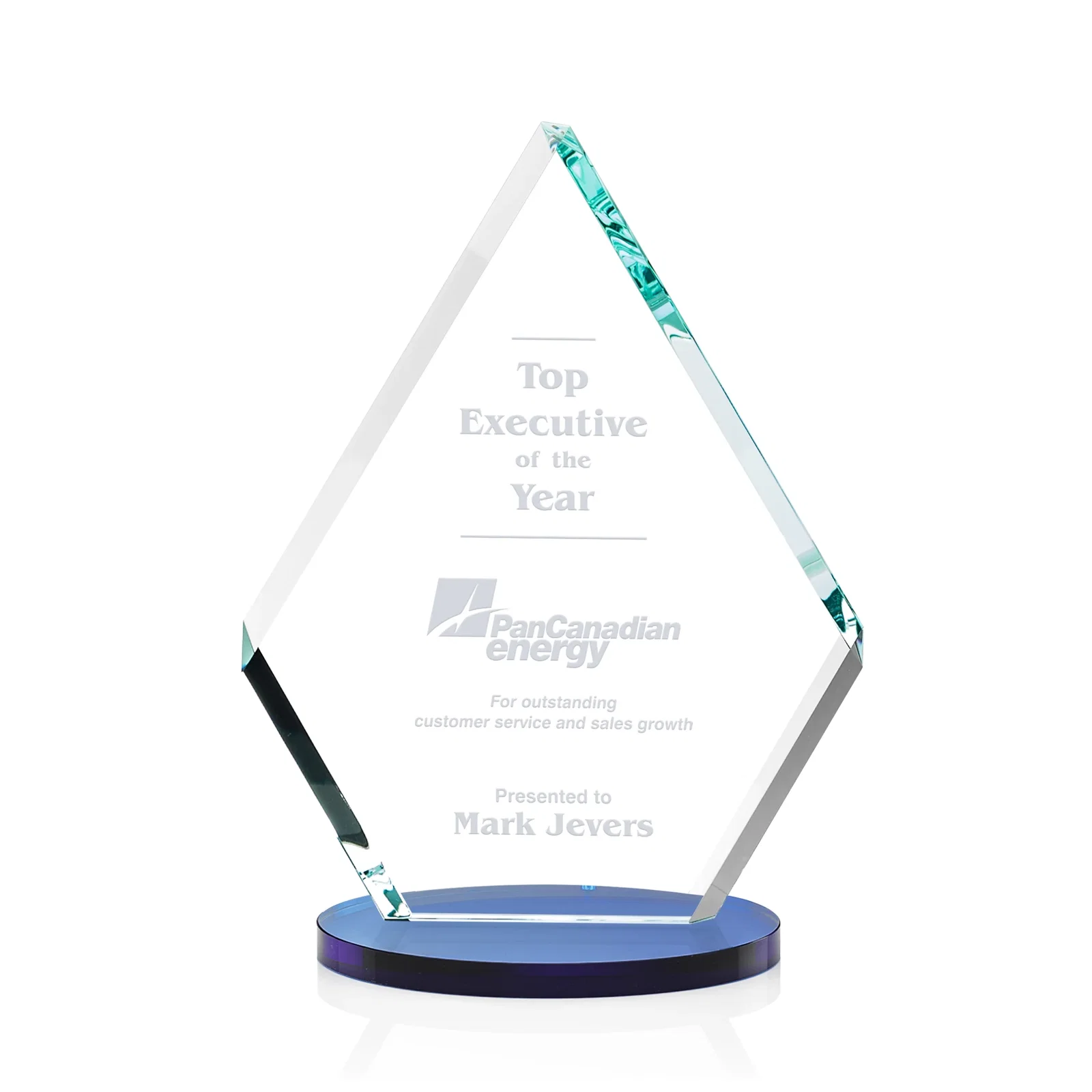 Personalized Starfire Crystal Diamond Award on a Clear or Rosewood Base for dealer and partner awards
