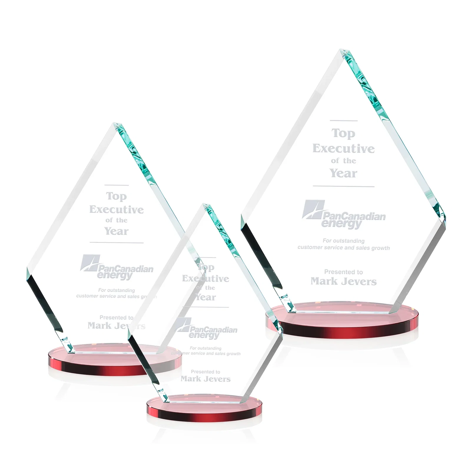Promotional Starfire Crystal Diamond Award on a Clear or Rosewood Base for employee recognition