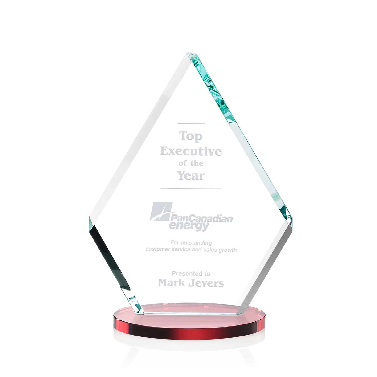 Promotional Starfire Crystal Diamond Award on a Clear or Rosewood Base for corporate award ceremonies