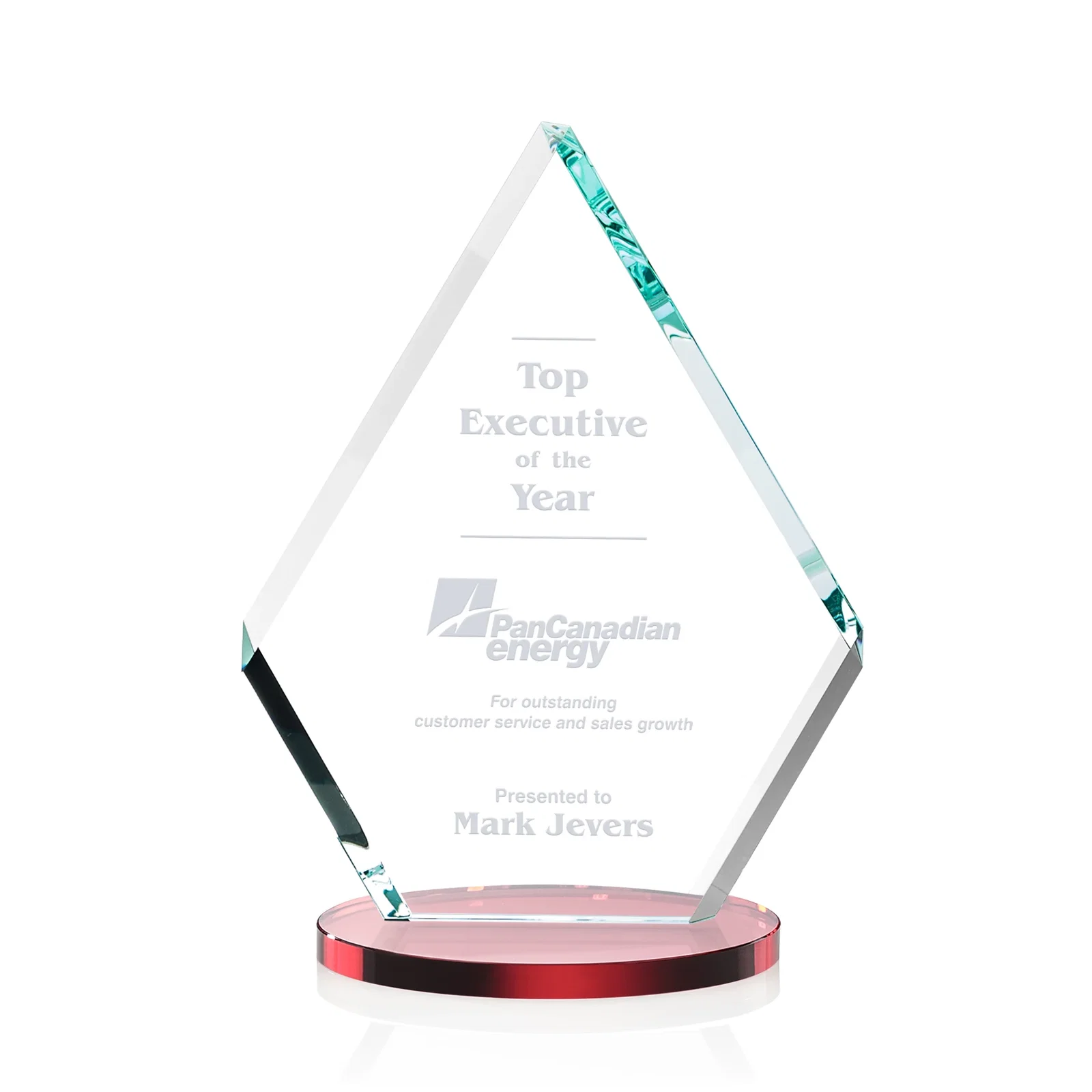 Promotional Starfire Crystal Diamond Award on a Clear or Rosewood Base for service anniversary gifts