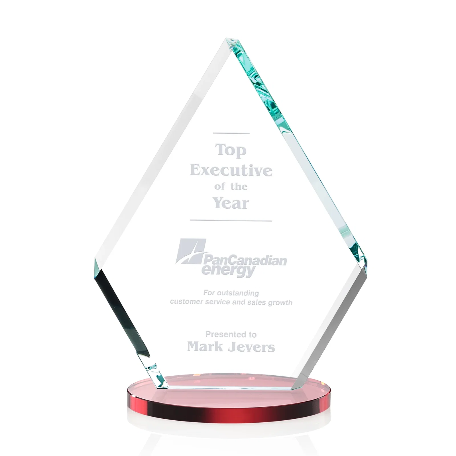 Promotional Starfire Crystal Diamond Award on a Clear or Rosewood Base for sales achievement awards