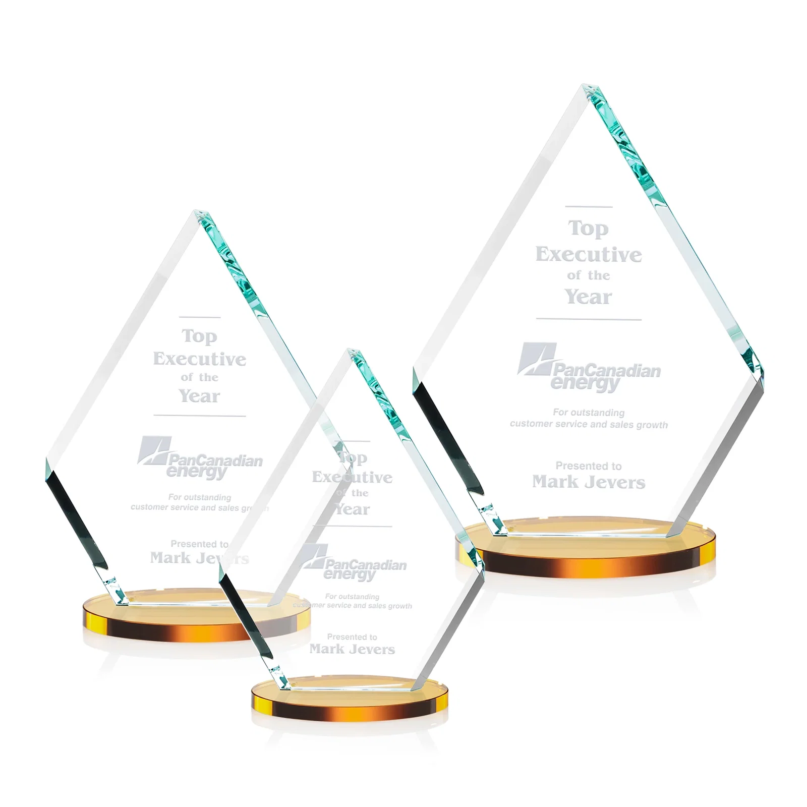 Promotional Starfire Crystal Diamond Award on a Clear or Rosewood Base for retirement presentations
