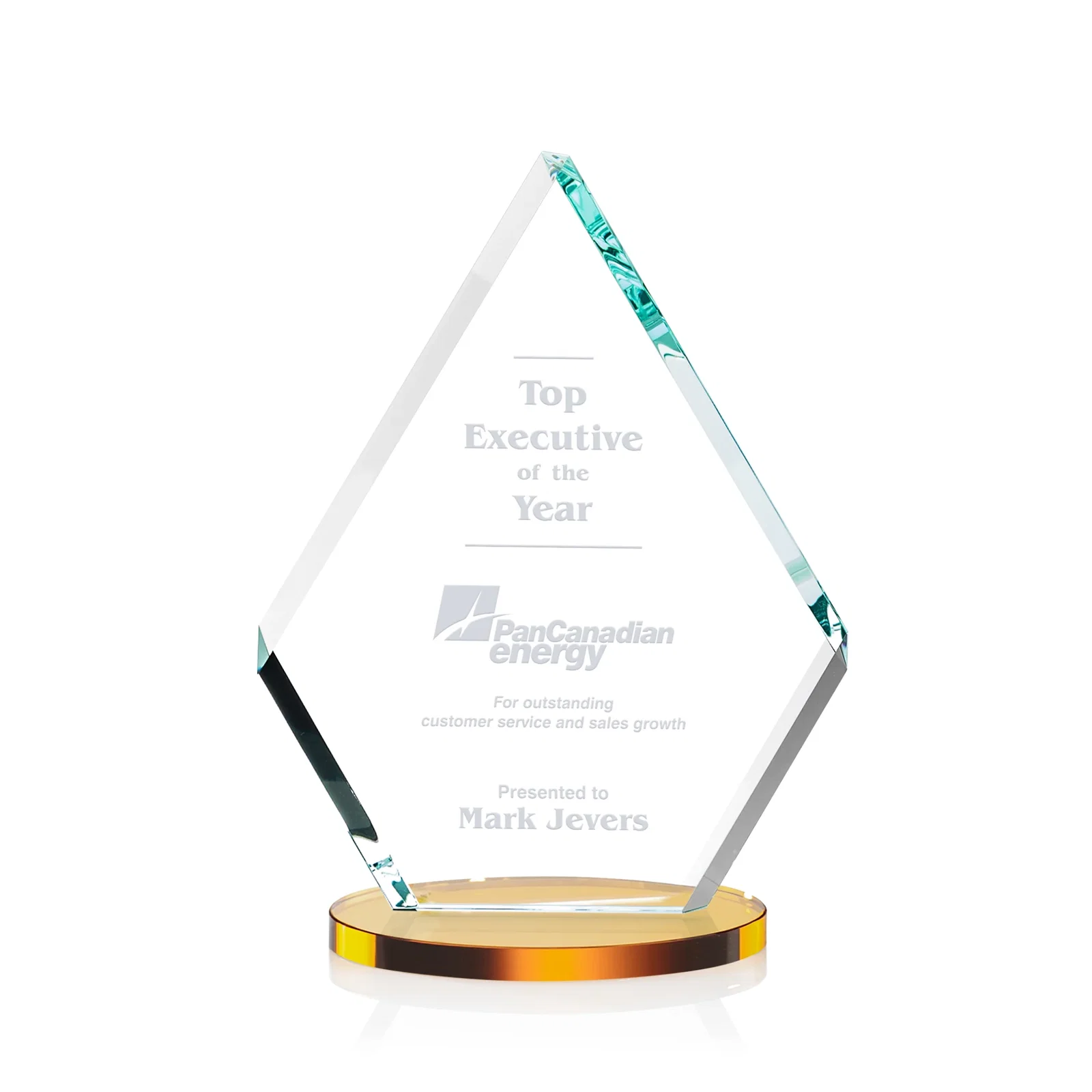 Promotional Starfire Crystal Diamond Award on a Clear or Rosewood Base for team milestone celebrations