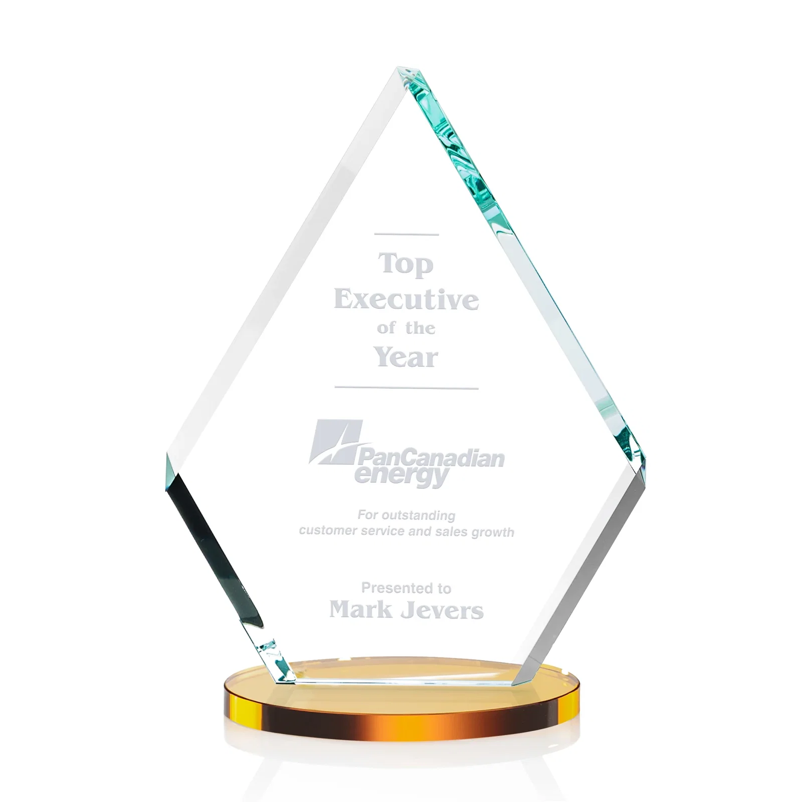 Promotional Starfire Crystal Diamond Award on a Clear or Rosewood Base for graduation ceremonies