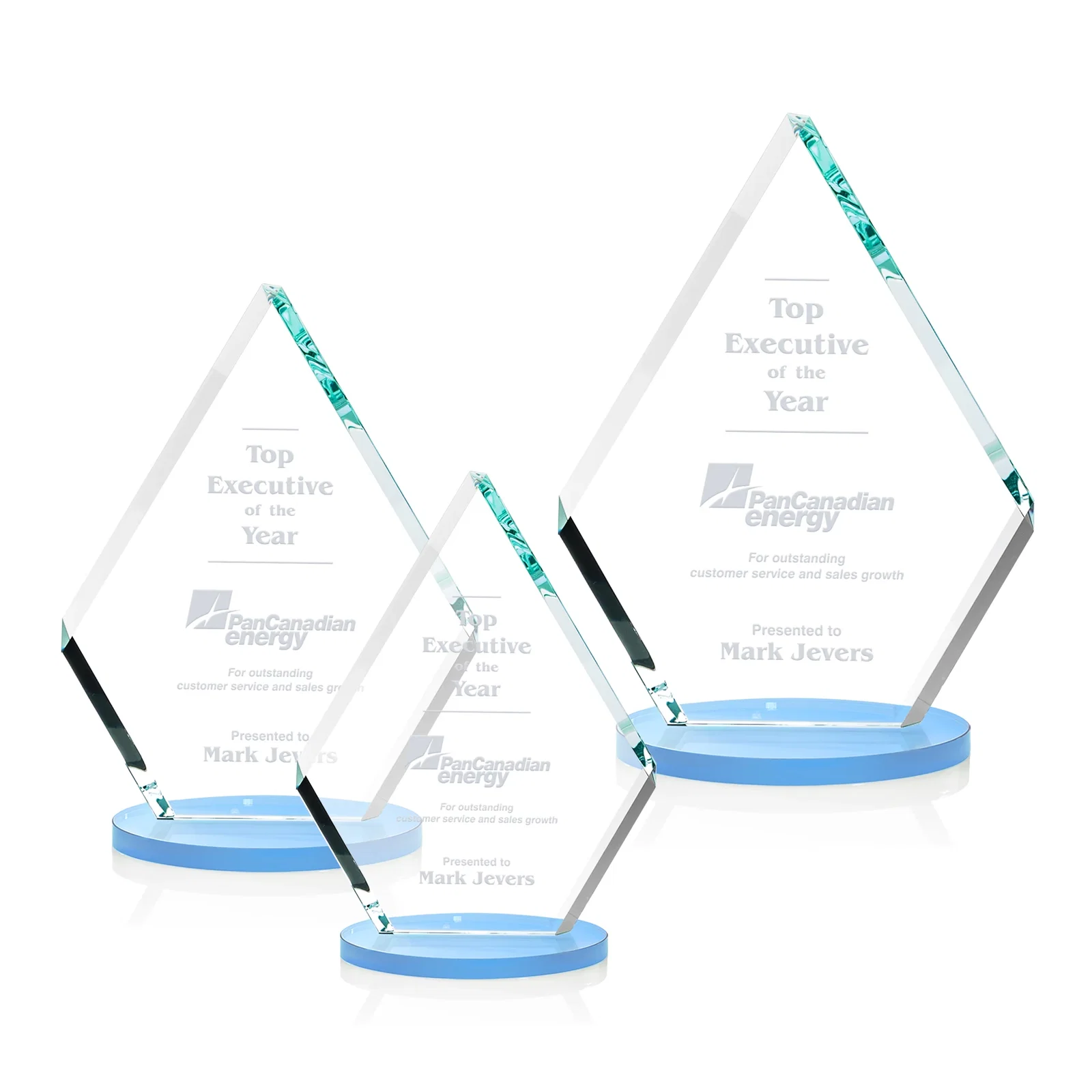 Promotional Starfire Crystal Diamond Award on a Clear or Rosewood Base for safety achievement programs