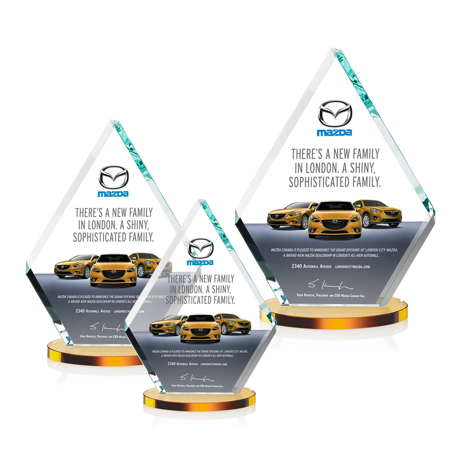 Branded Starfire Crystal Diamond Award on a Clear or Rosewood Base for employee recognition