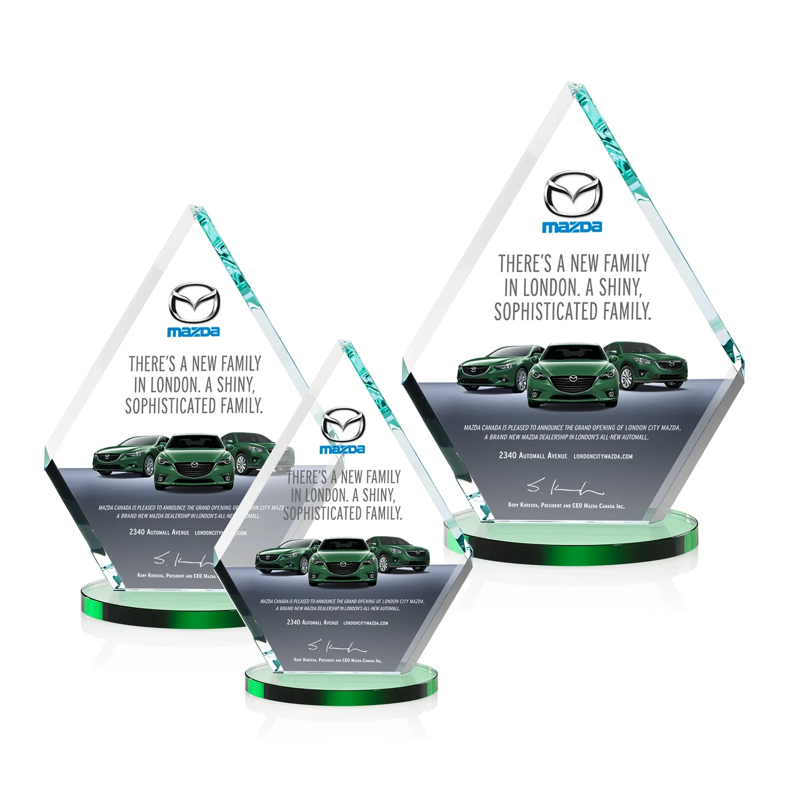 Branded Starfire Crystal Diamond Award on a Clear or Rosewood Base for retirement presentations