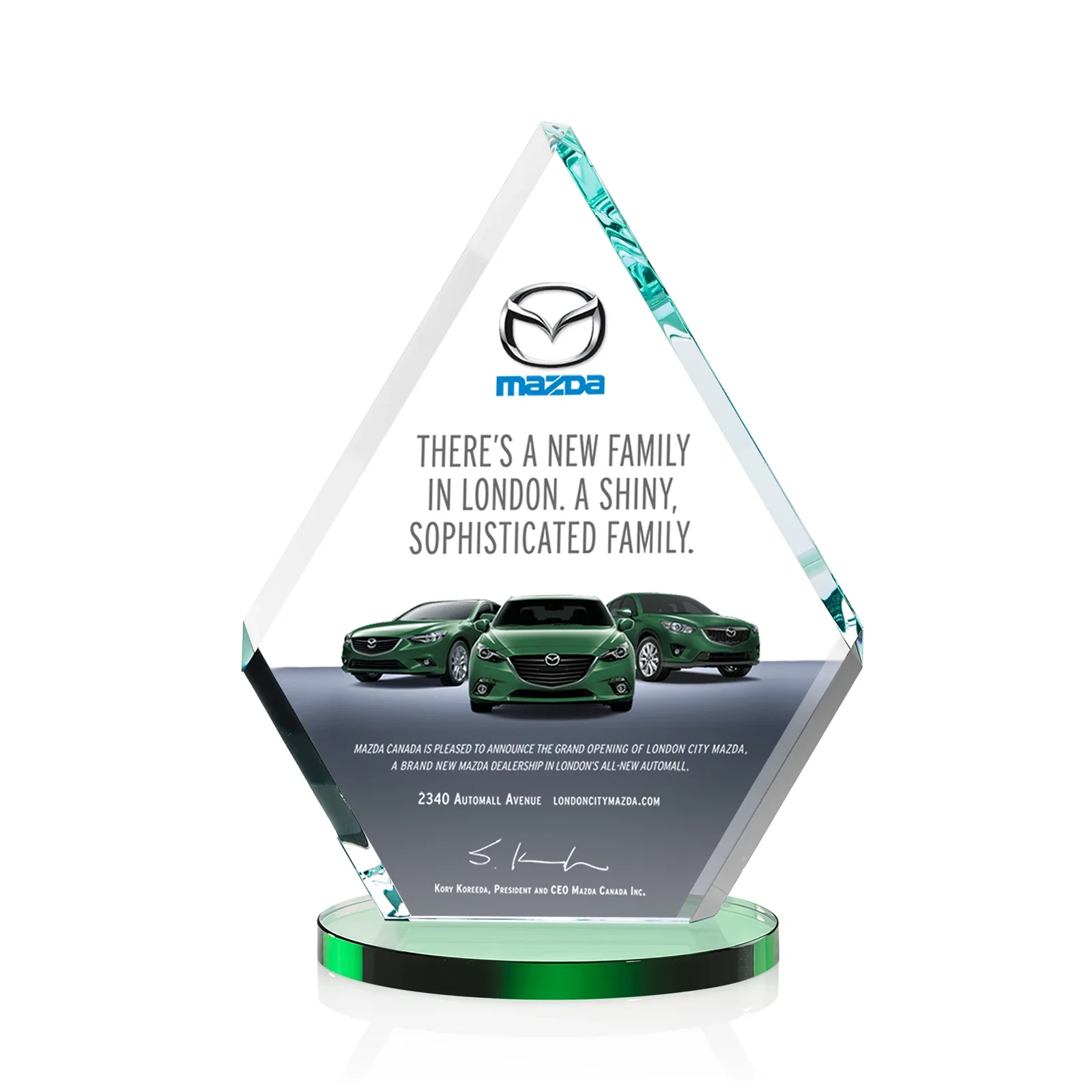 Branded Starfire Crystal Diamond Award on a Clear or Rosewood Base for donor appreciation