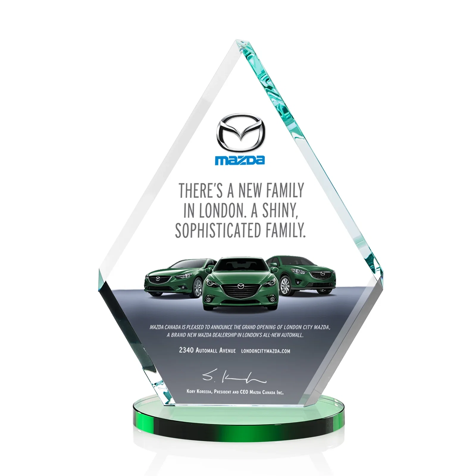 Branded Starfire Crystal Diamond Award on a Clear or Rosewood Base for graduation ceremonies