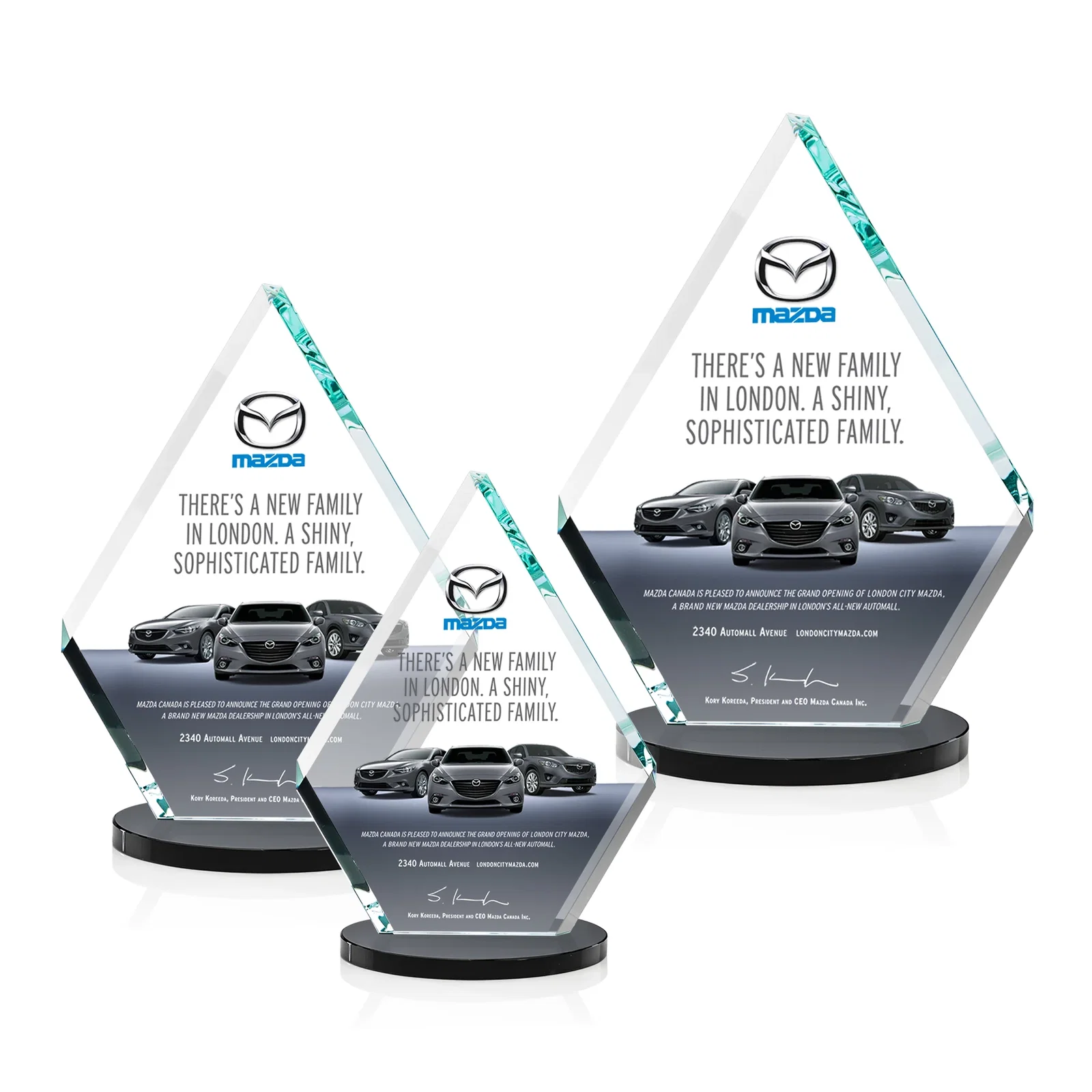 Branded Starfire Crystal Diamond Award on a Clear or Rosewood Base for safety achievement programs