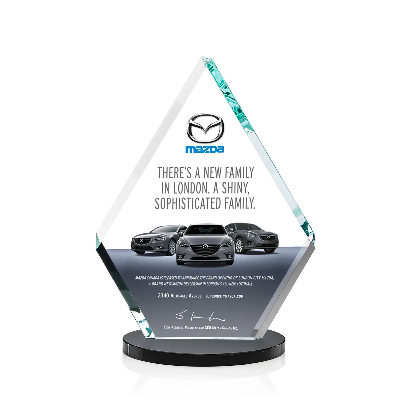 Branded Starfire Crystal Diamond Award on a Clear or Rosewood Base for volunteer appreciation