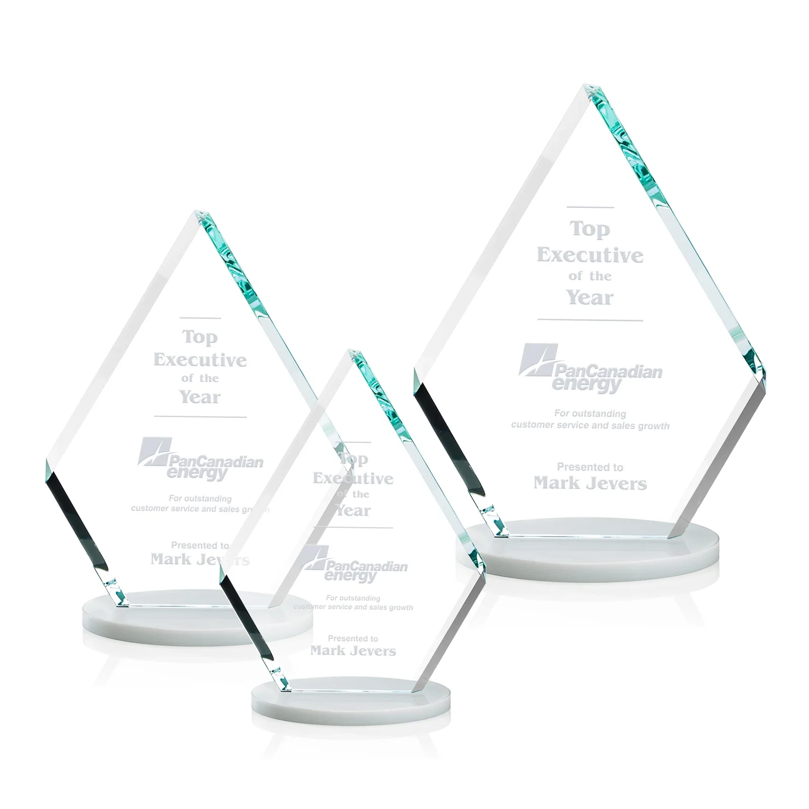 Custom Starfire Crystal Diamond Award on a Clear or Rosewood Base for retirement presentations