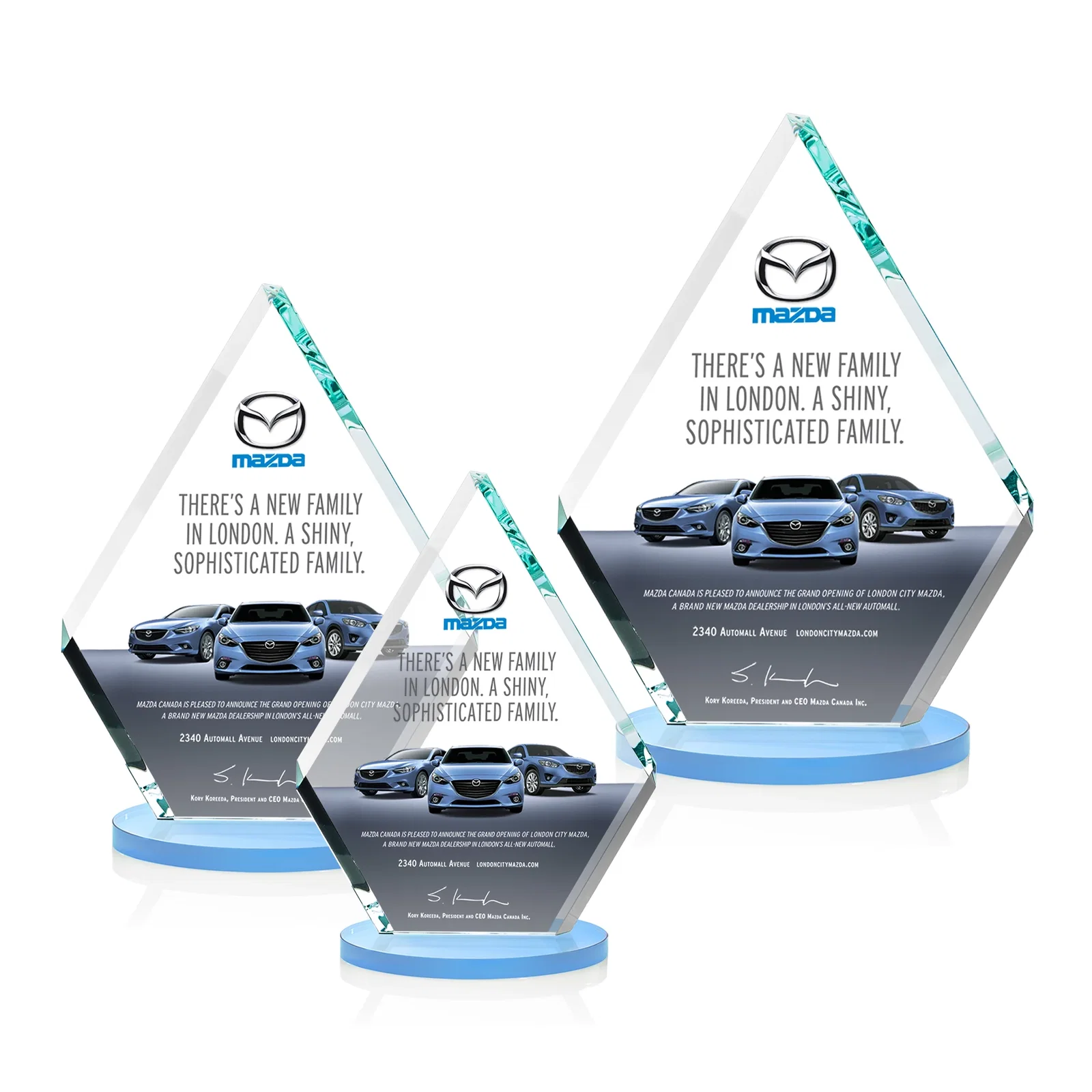 Custom printed Starfire Crystal Diamond Award on a Clear or Rosewood Base for safety achievement programs
