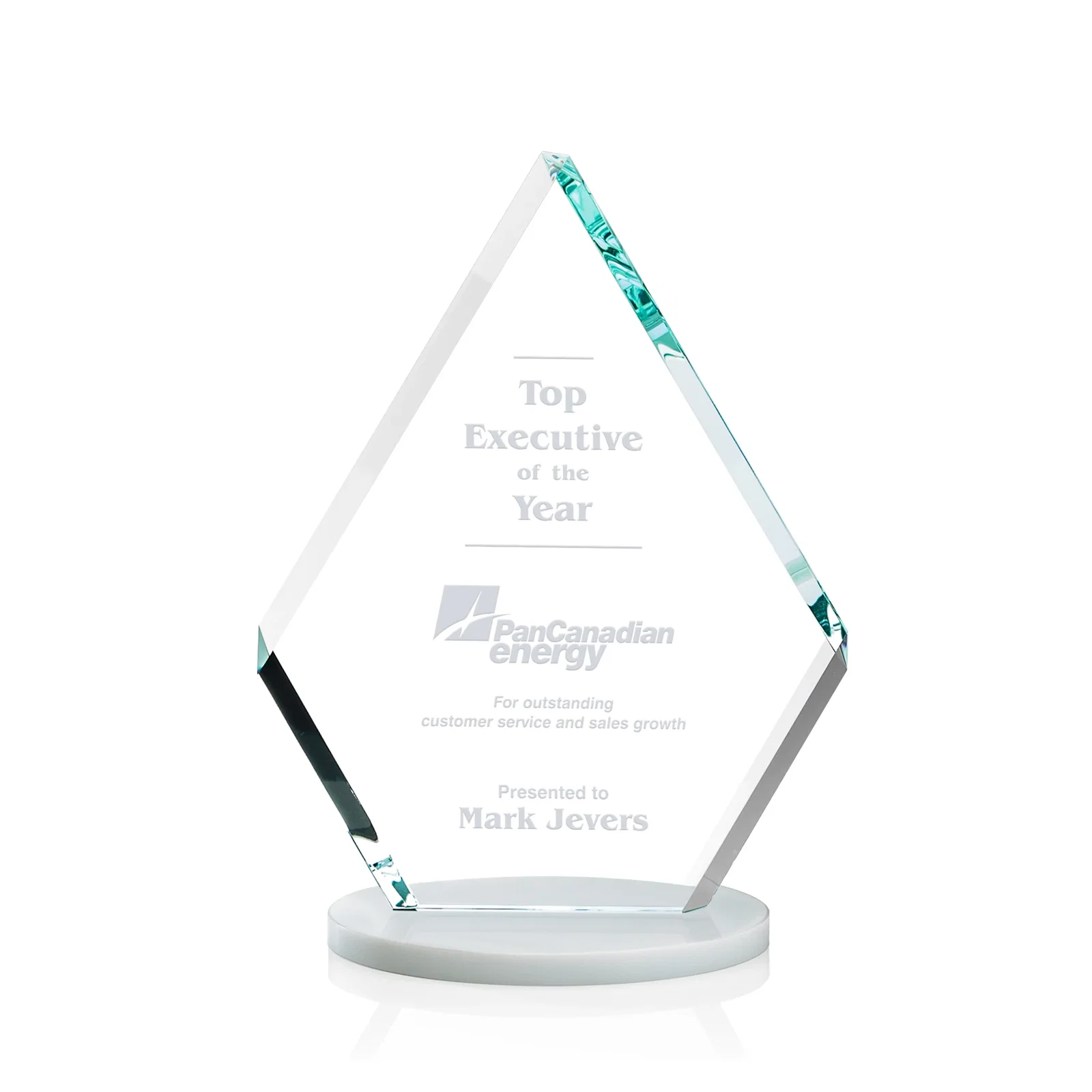 Custom Starfire Crystal Diamond Award on a Clear or Rosewood Base for team milestone celebrations