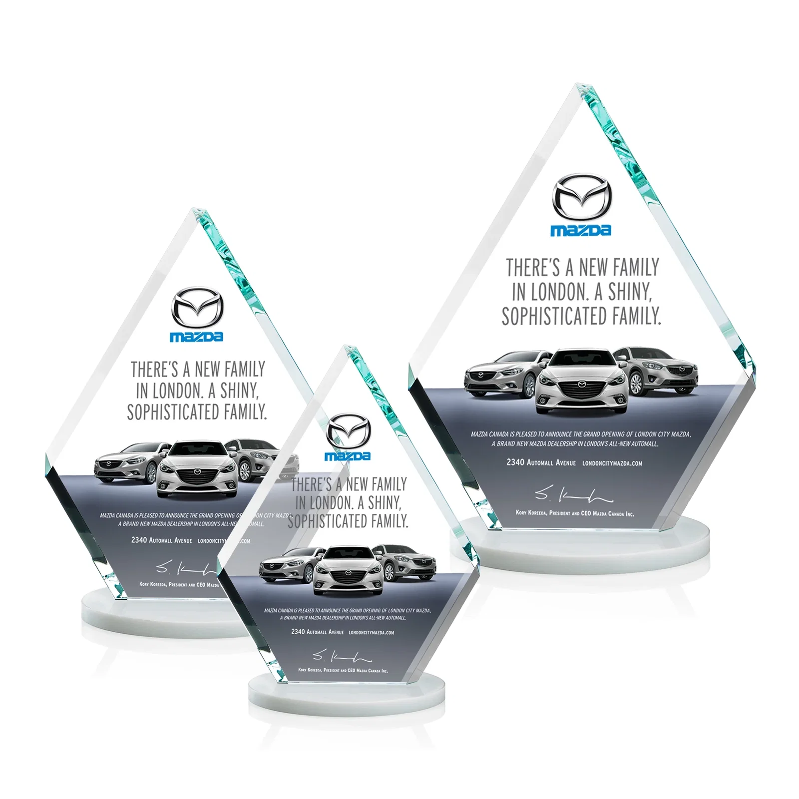 Customized Starfire Crystal Diamond Award on a Clear or Rosewood Base for employee recognition