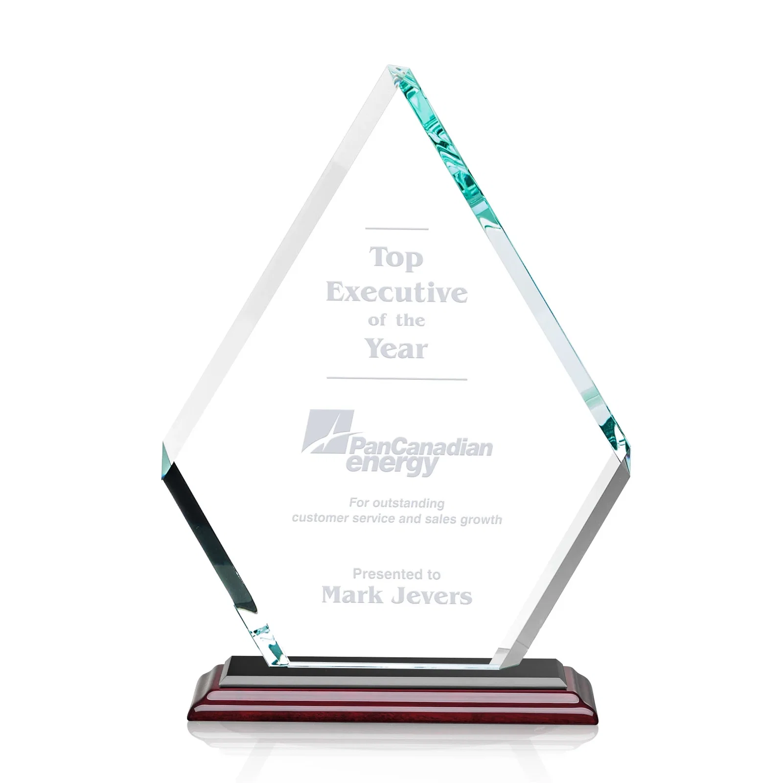 Customized Starfire Crystal Diamond Award on a Clear or Rosewood Base for graduation ceremonies