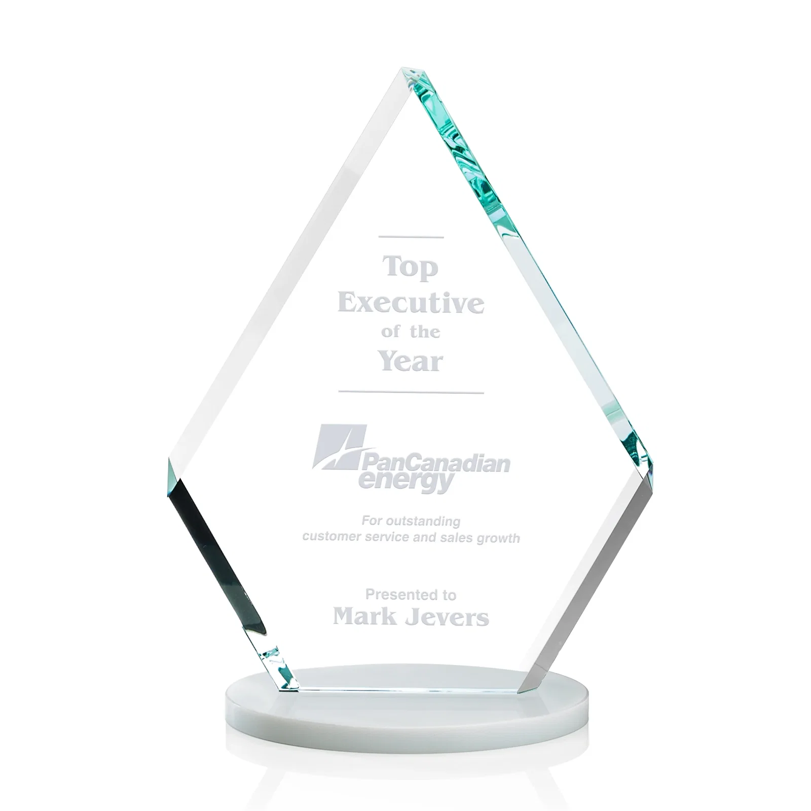 Custom Starfire Crystal Diamond Award on a Clear or Rosewood Base for graduation ceremonies
