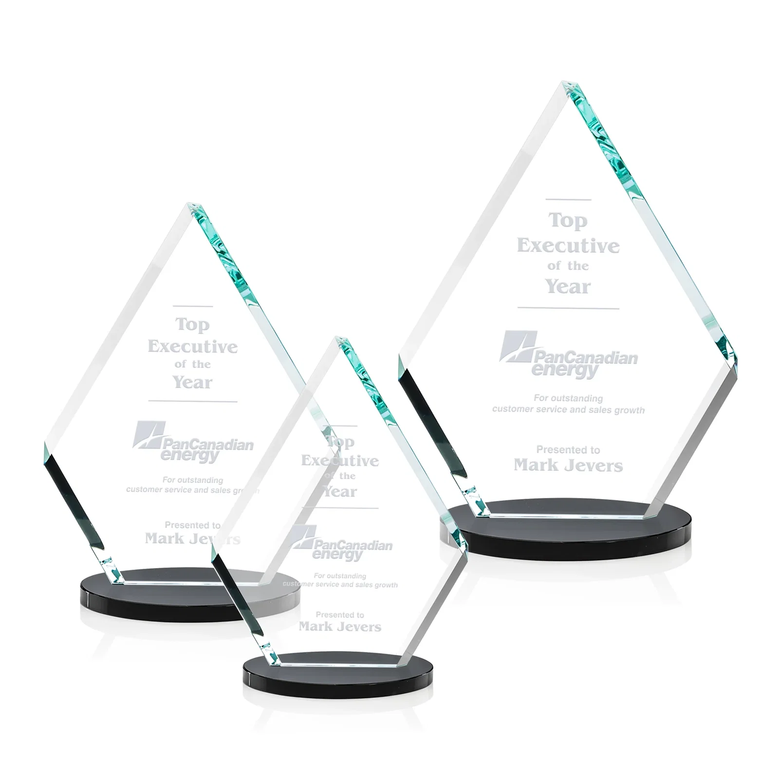 Custom Starfire Crystal Diamond Award on a Clear or Rosewood Base for safety achievement programs
