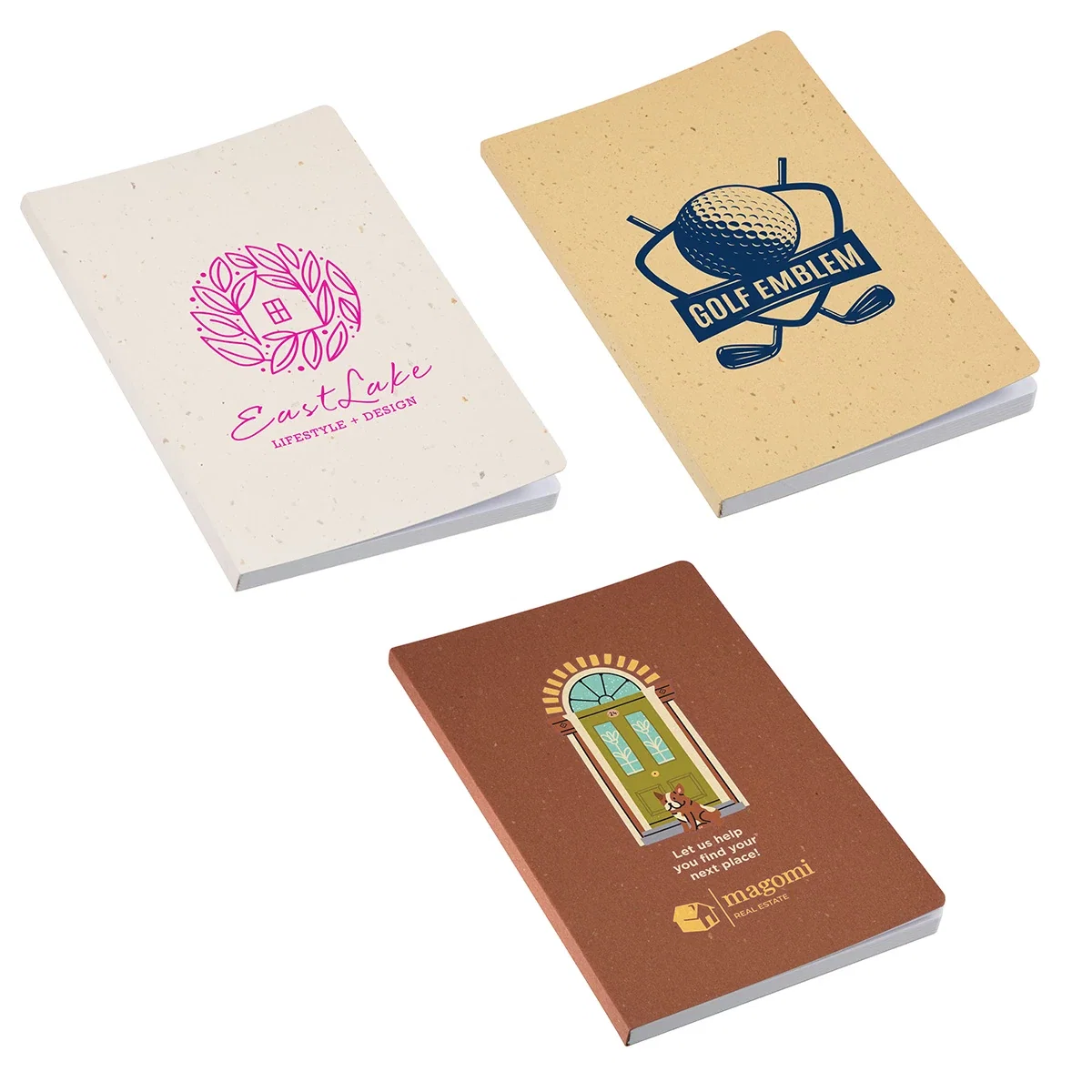 Custom Canyon Recycled Softcover Journal, front view of the branded journal