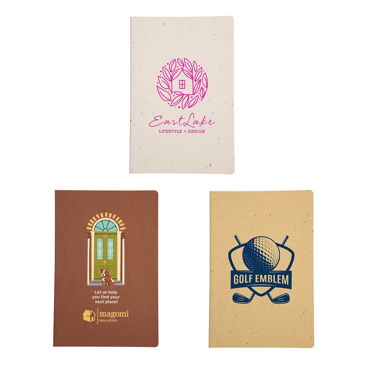 Angled view of the promotional Canyon Recycled Softcover Journal