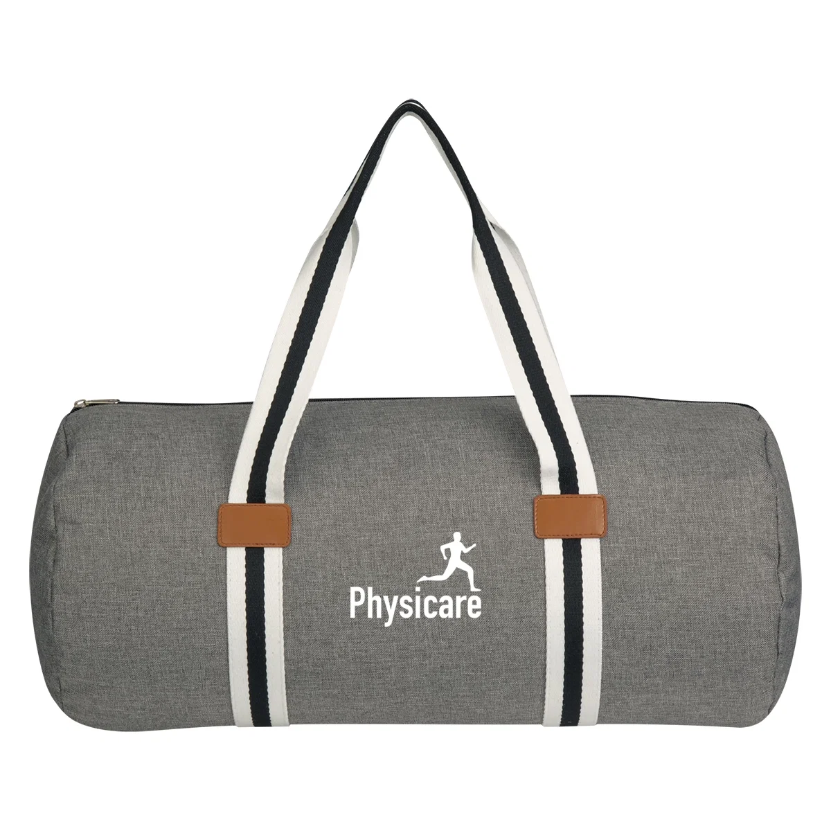 Heathered duffel bag measuring twenty inches across