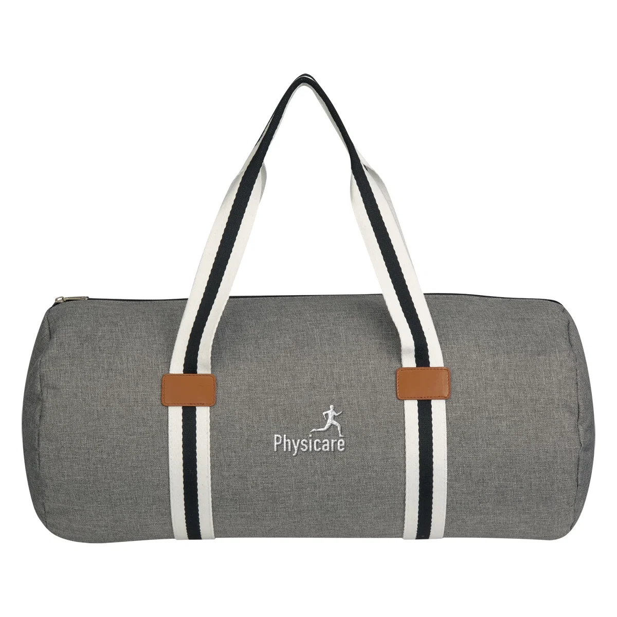 Gray duffel photographed at a slight angle