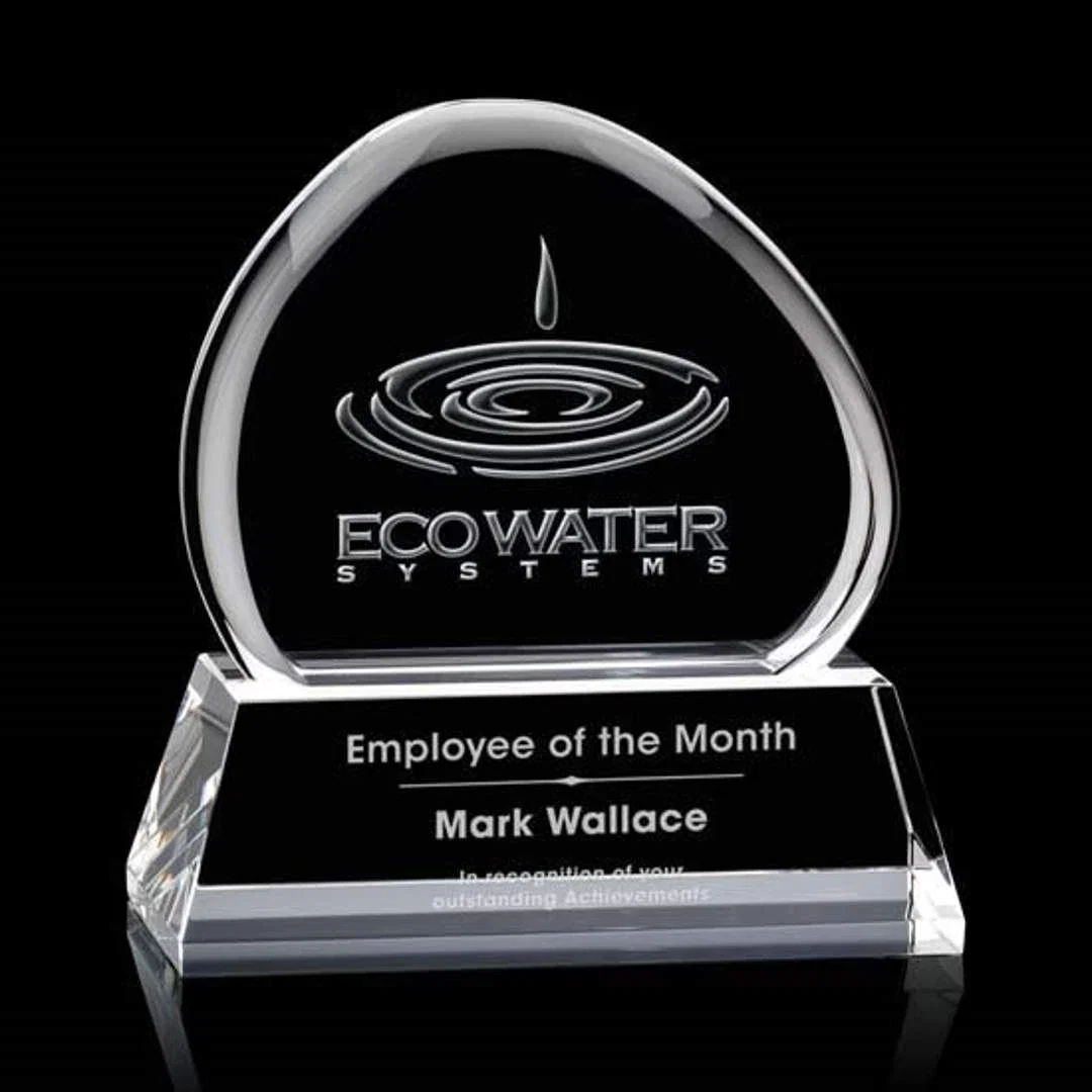 Custom Optical Crystal Iceberg Award With a 4 x 3.25 Back Etch - Cappello, awards for employee recognition