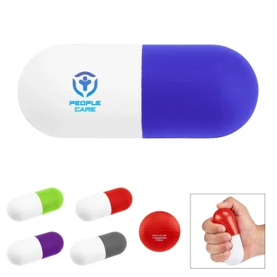 Capsule shaped stress reliever in white and red