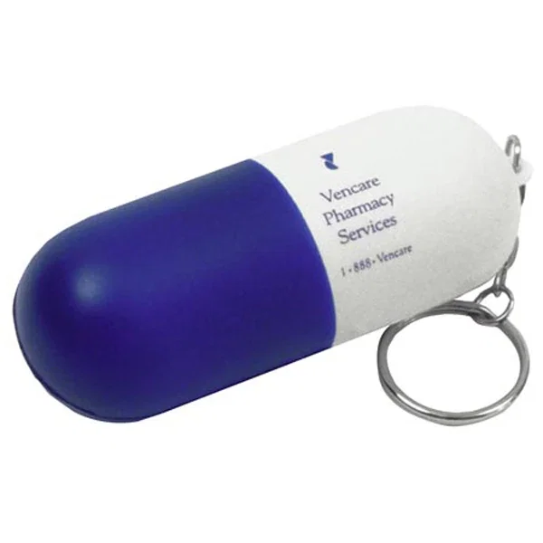 Pill capsule shaped stress reliever key chain
