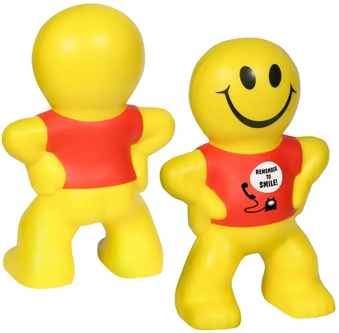 Side profile of the Captain Smiley superhero promotional stress reliever, branded custom squeeze toy giveaway