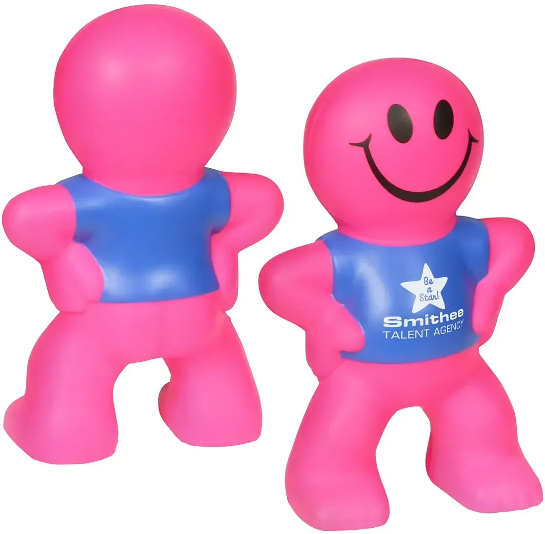 Close-up of the Captain Smiley stress ball face and imprint area, branded custom promotional squeeze toy