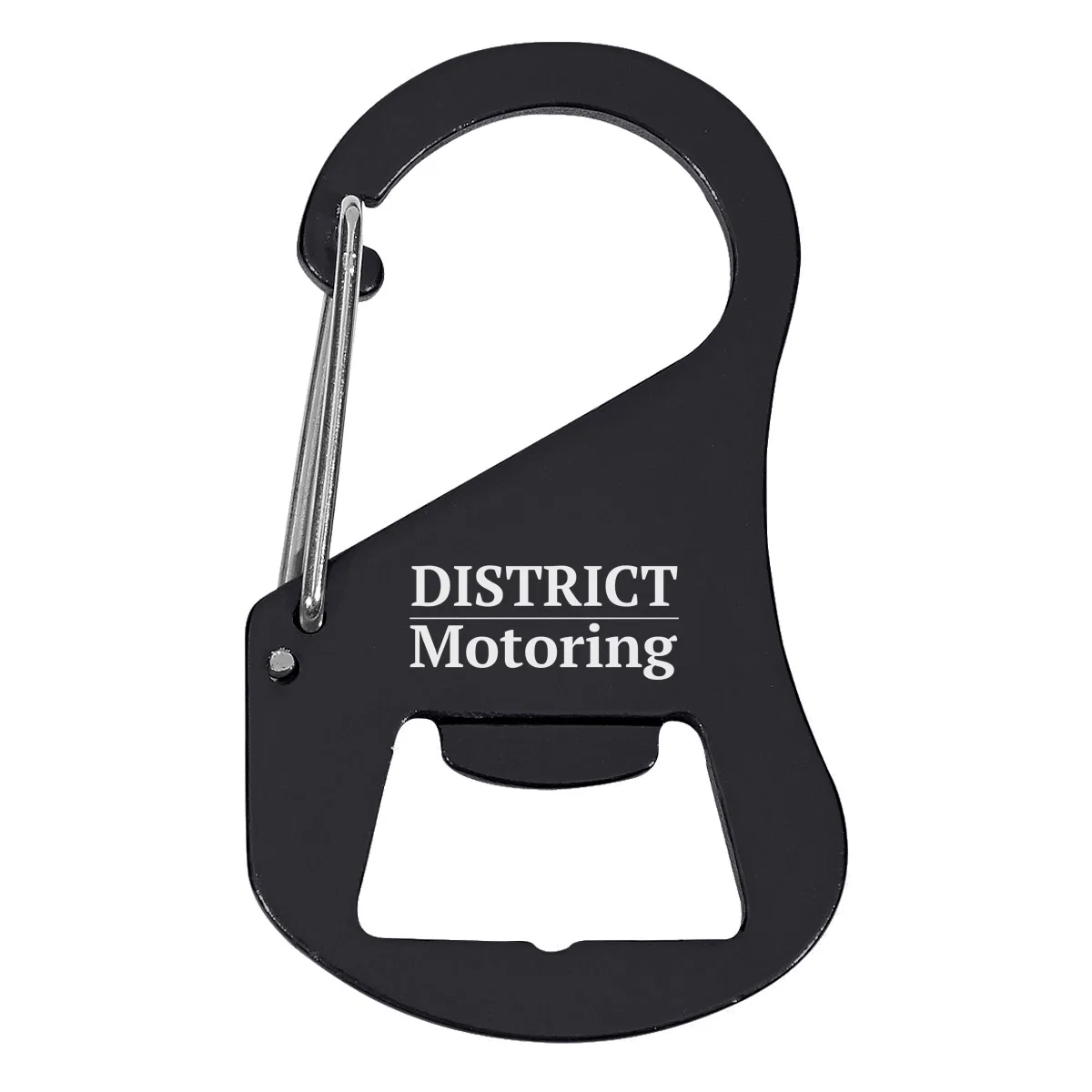 Carabiner bottle opener with a spring gate clip and rounded body