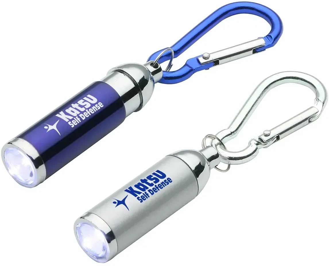 Carabiner Clip LED Keychain Light, custom branded keychain light with metal carabiner