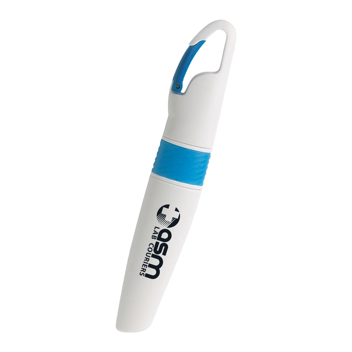 White barrel with blue trim and a matching marking tip