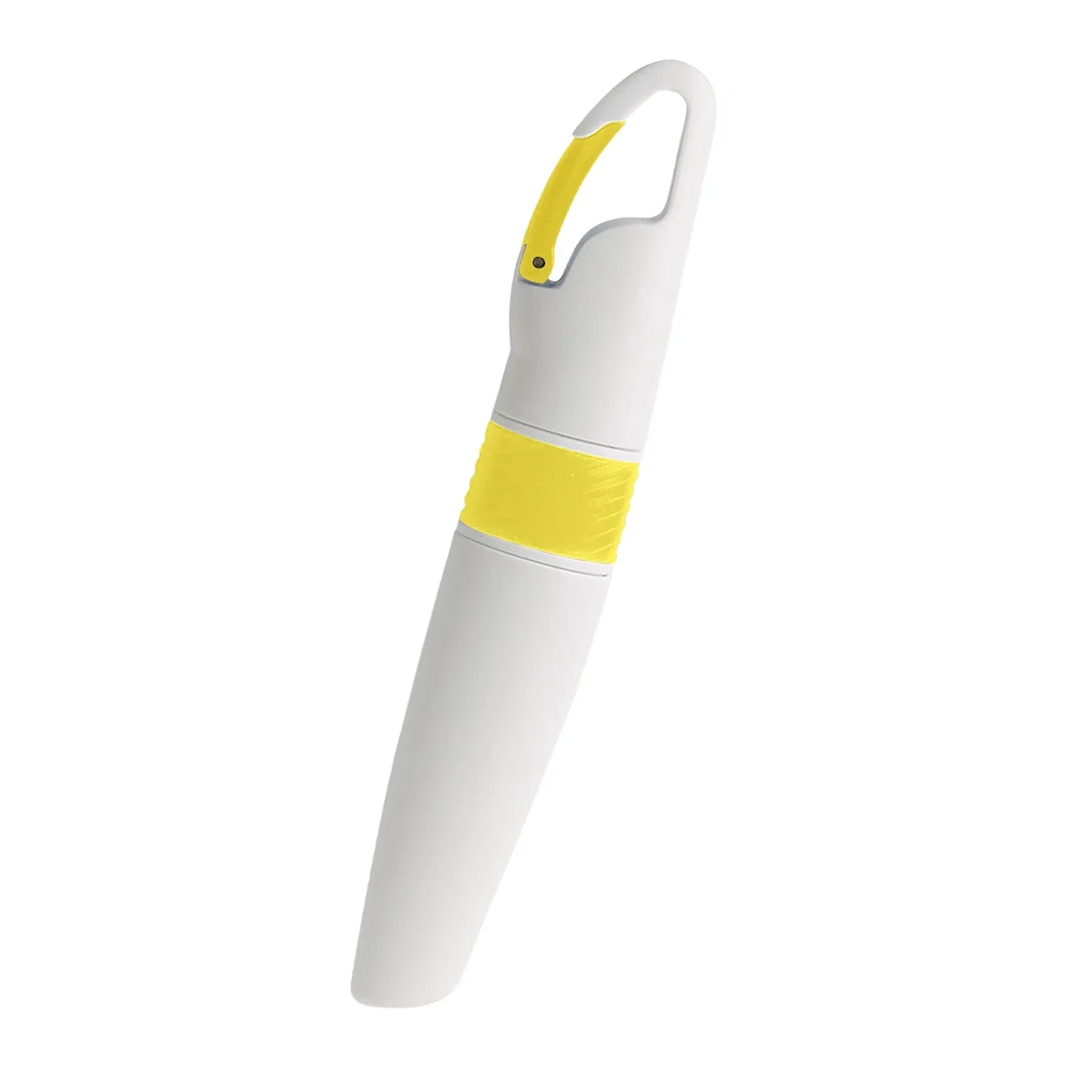 Yellow accented version shown clipped to a bag strap