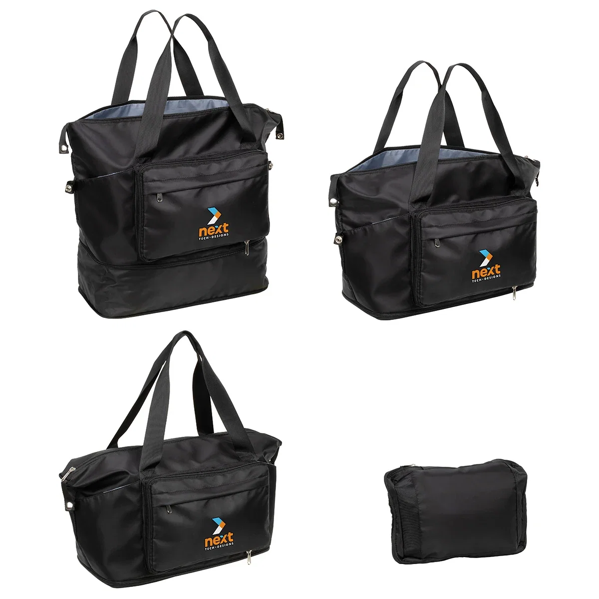 Caravan Travel Tote shown expanded, highlighting the additional packing space
