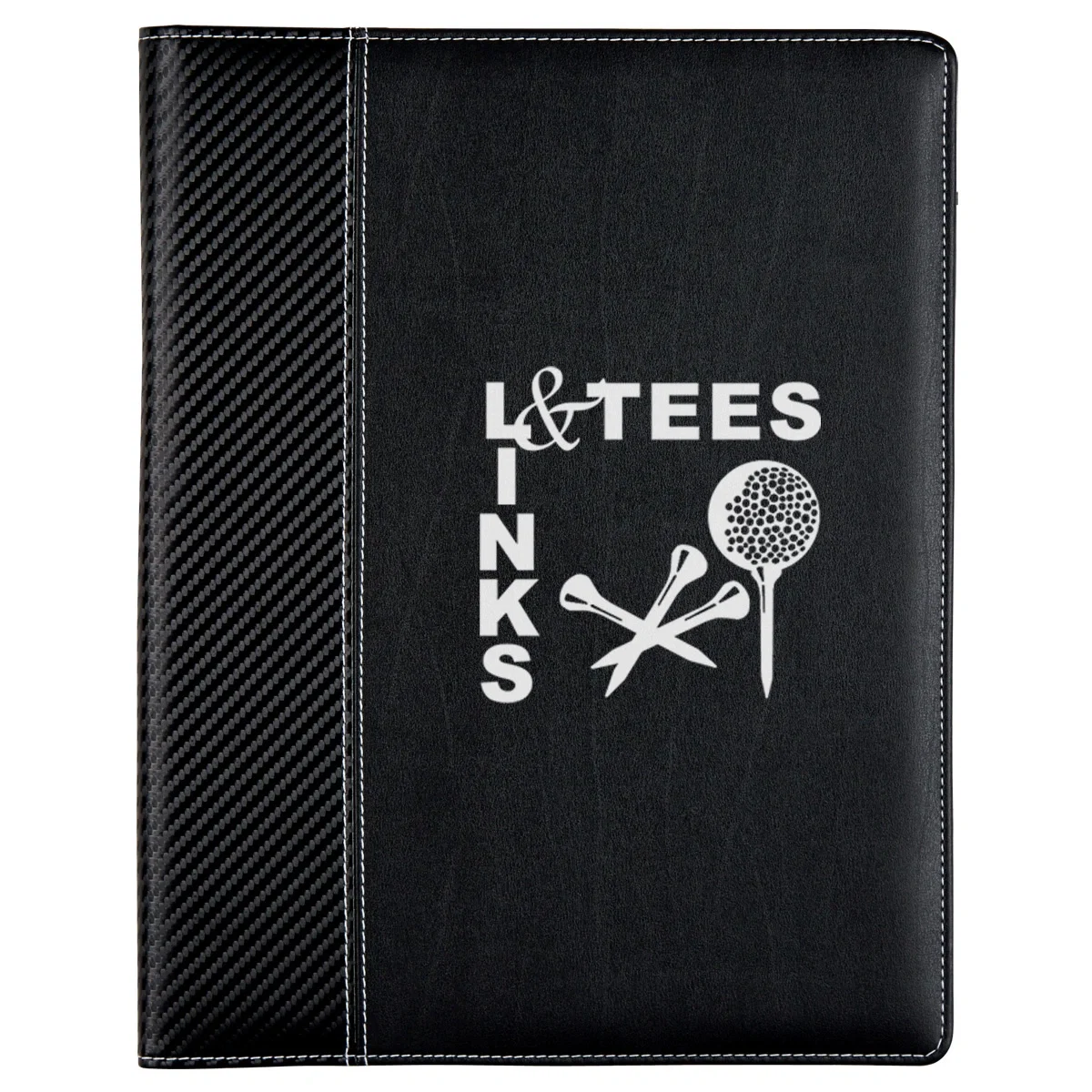 Black carbon fiber look portfolio closed and shown from the front