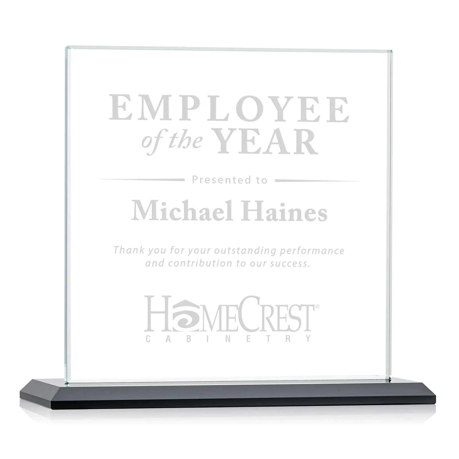 Custom Starfire Crystal Square Award on Matching Beveled Base, awards for volunteer appreciation