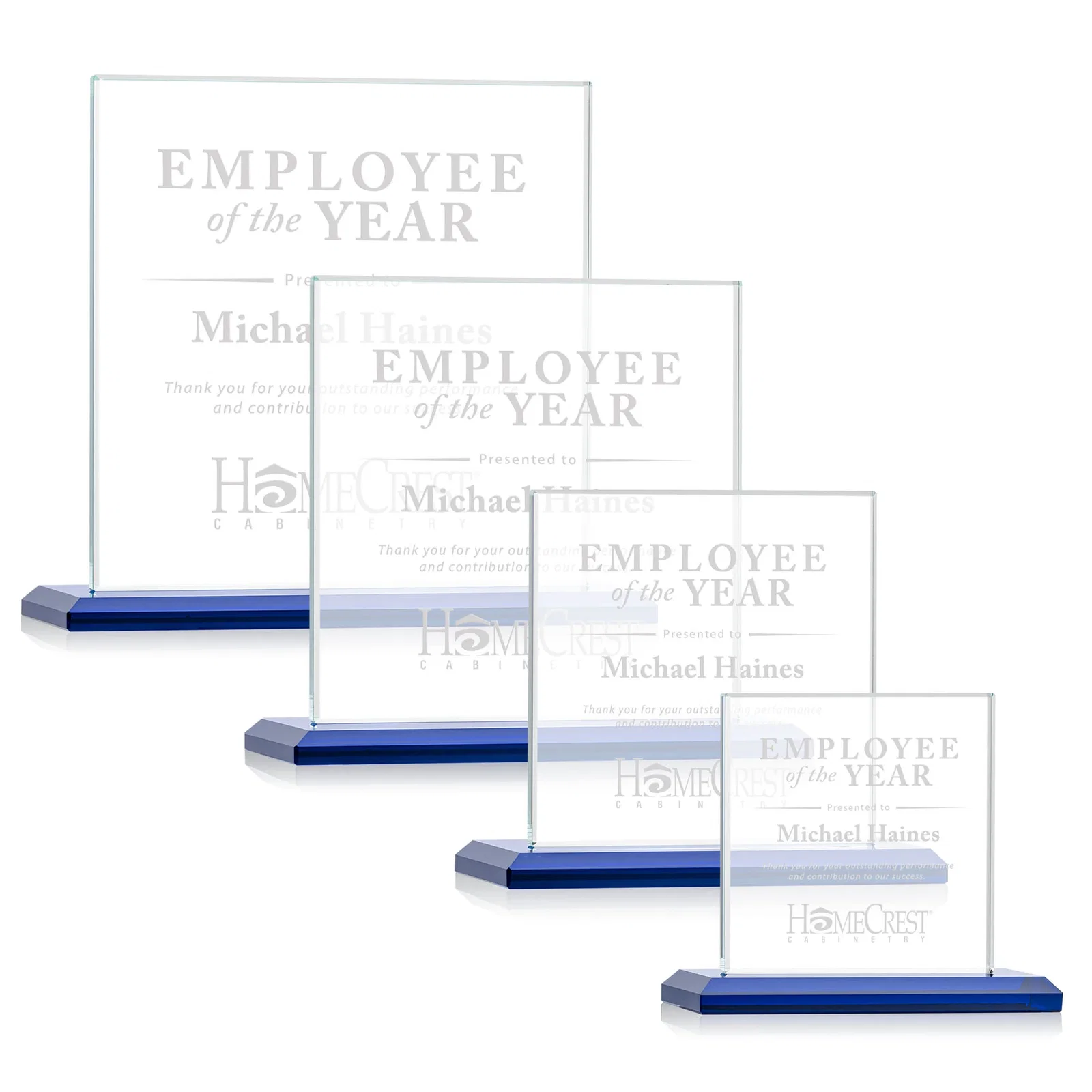 Custom Starfire Crystal Square Award on Matching Beveled Base, awards for dealer and partner awards