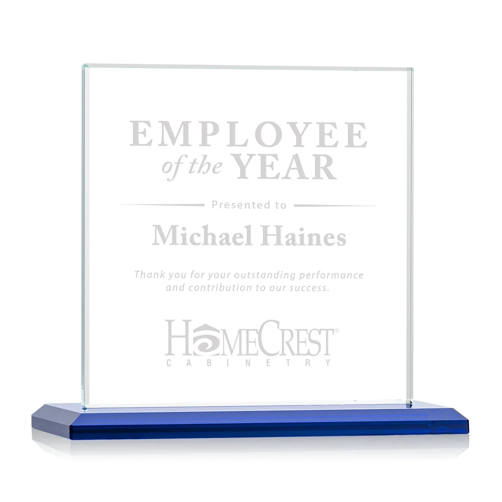 Personalized Starfire Crystal Square Award on Matching Beveled Base, awards for corporate award ceremonies
