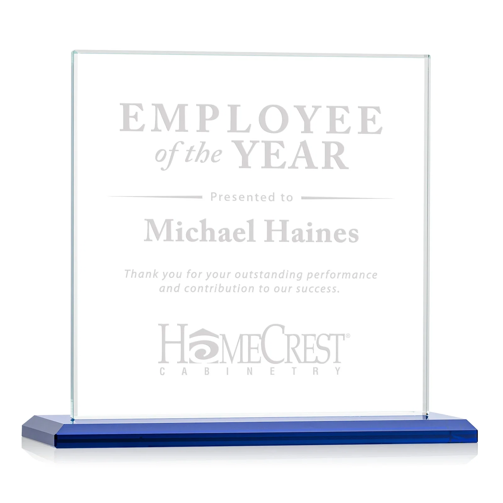 Personalized Starfire Crystal Square Award on Matching Beveled Base, awards for service anniversary gifts