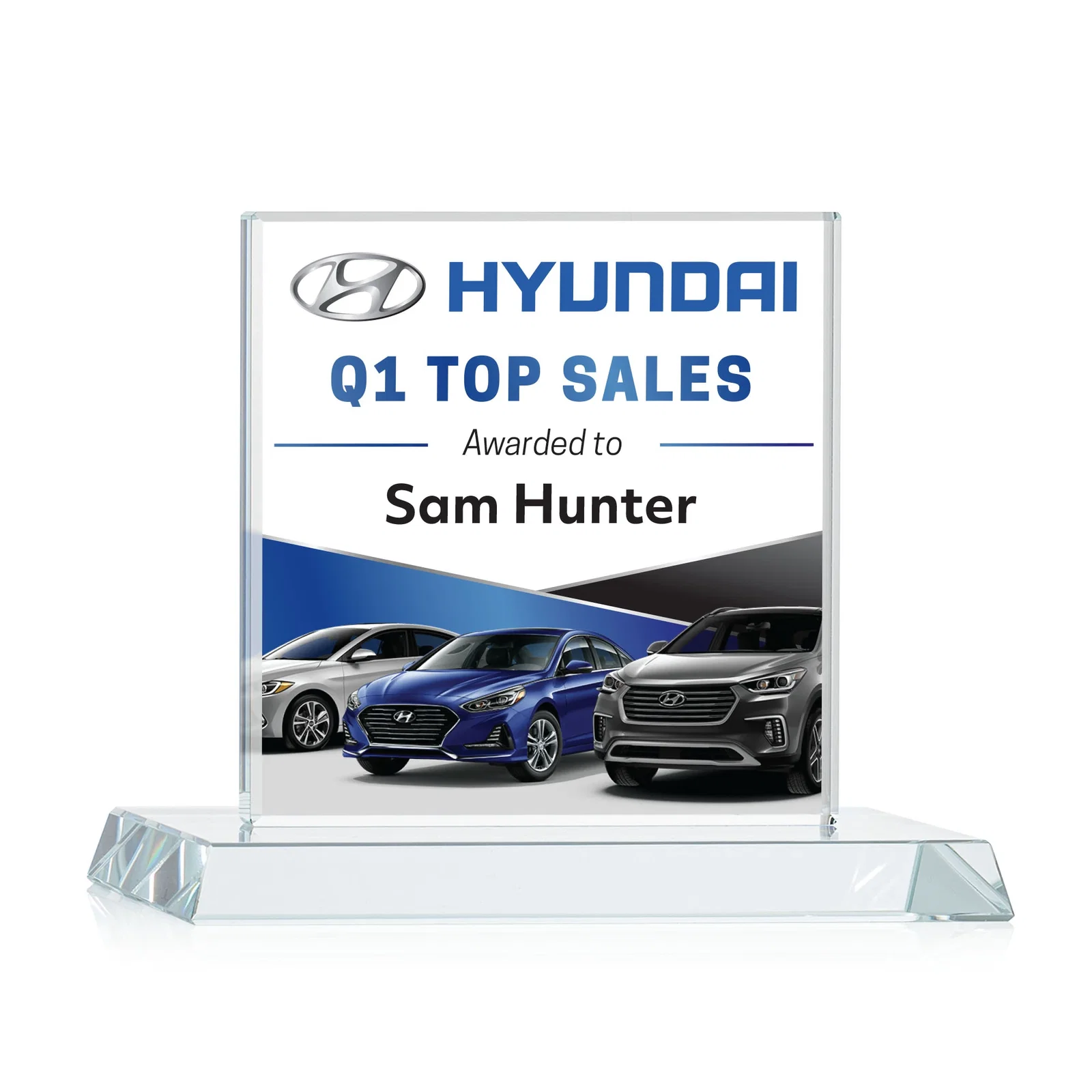 Personalized Starfire Crystal Square Award on Matching Beveled Base, awards for retirement presentations