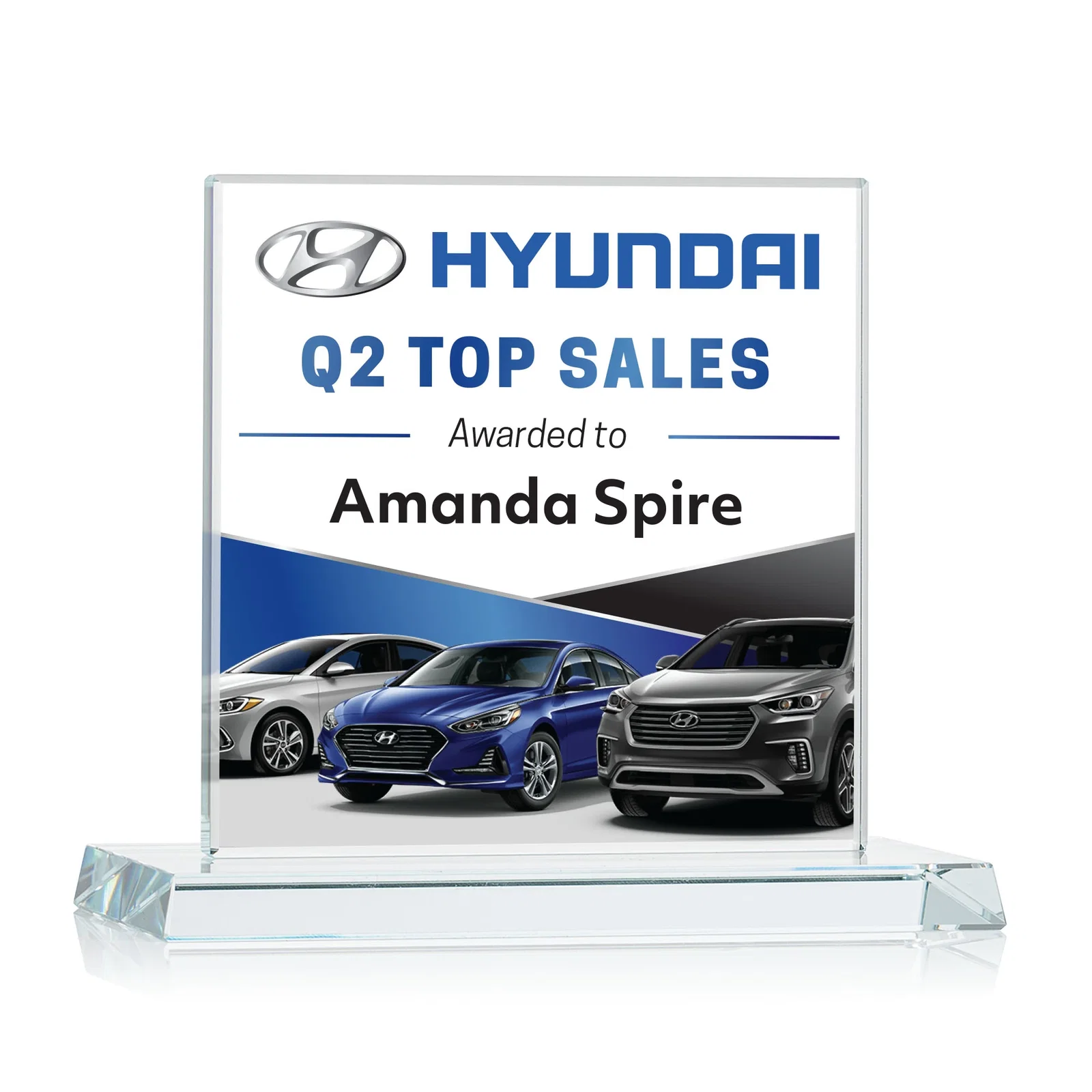 Personalized Starfire Crystal Square Award on Matching Beveled Base, awards for team milestone celebrations