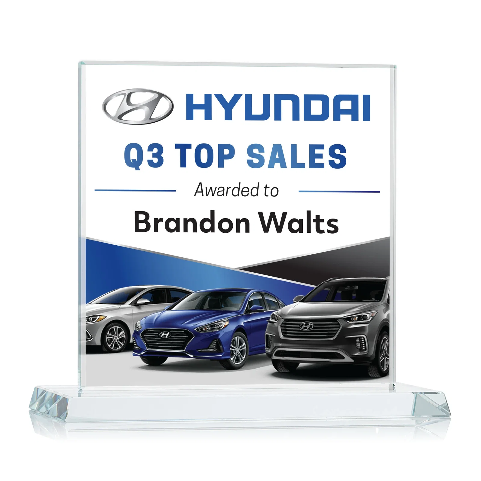 Personalized Starfire Crystal Square Award on Matching Beveled Base, awards for donor appreciation
